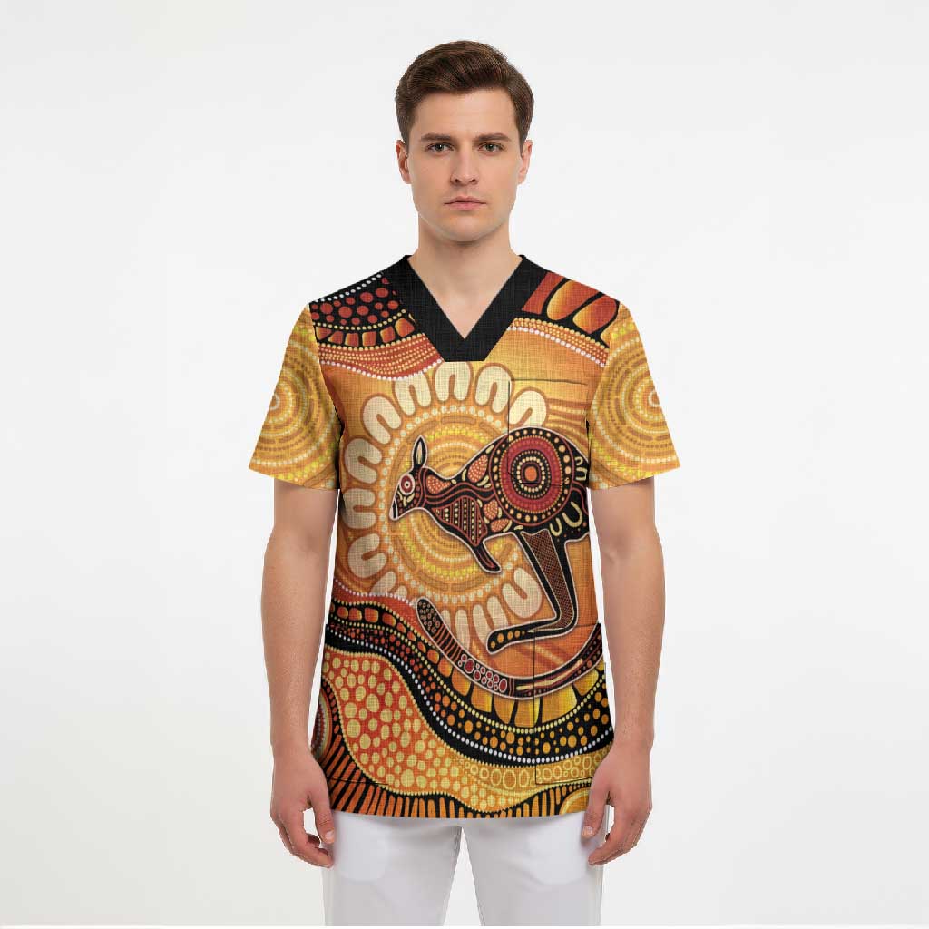 Indigenous Kangaroo Australia Scrub Top Australian Aboriginal Art Proud