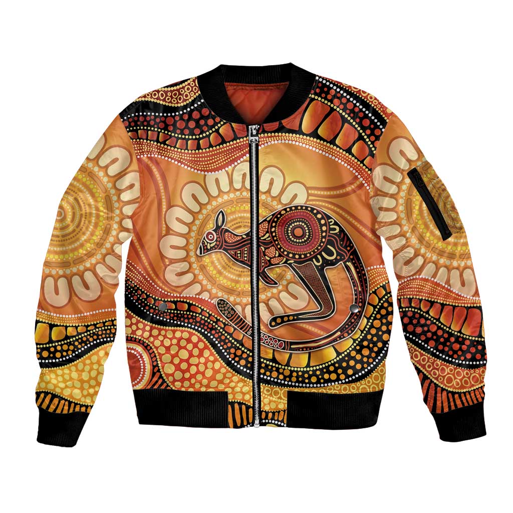 Indigenous Kangaroo Australia Sleeve Zip Bomber Jacket Australian Aboriginal Art Proud