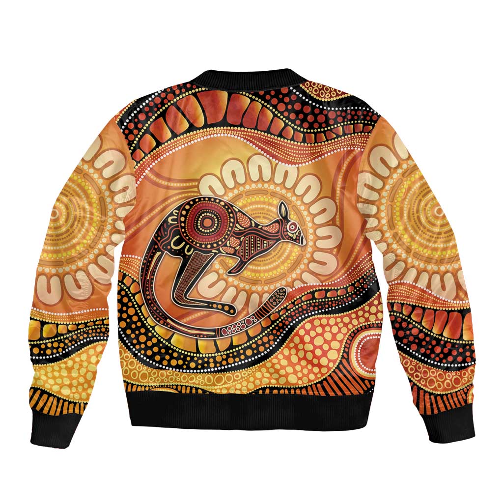 Indigenous Kangaroo Australia Sleeve Zip Bomber Jacket Australian Aboriginal Art Proud