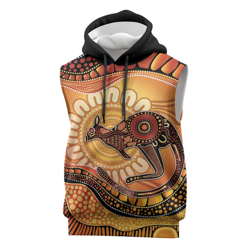 Indigenous Kangaroo Australia Sleeveless Hoodie Australian Aboriginal Art Proud