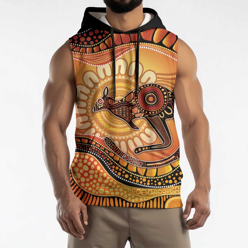 Indigenous Kangaroo Australia Sleeveless Hoodie Australian Aboriginal Art Proud