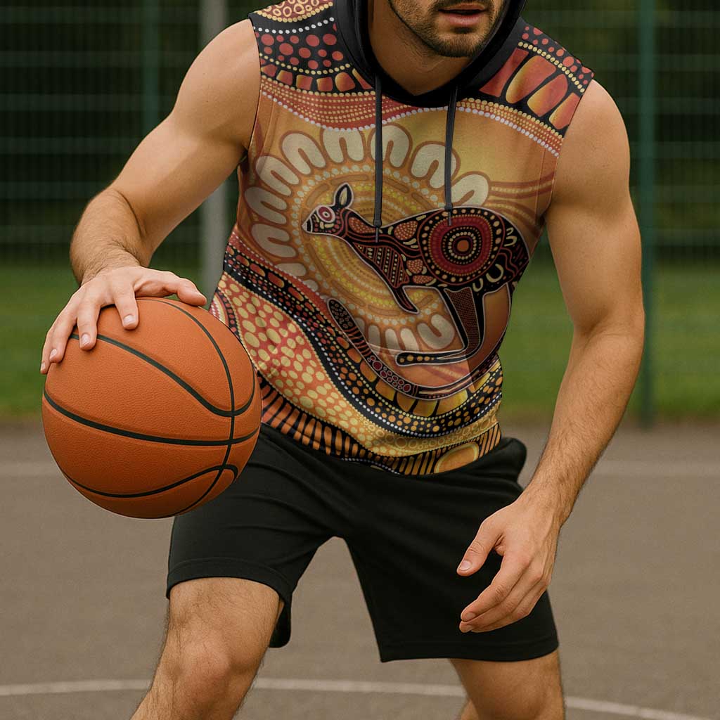 Indigenous Kangaroo Australia Sleeveless Hoodie Australian Aboriginal Art Proud