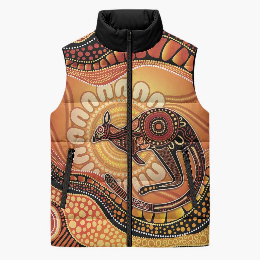 Indigenous Kangaroo Australia Sleeveless Puffer Jacket Australian Aboriginal Art Proud
