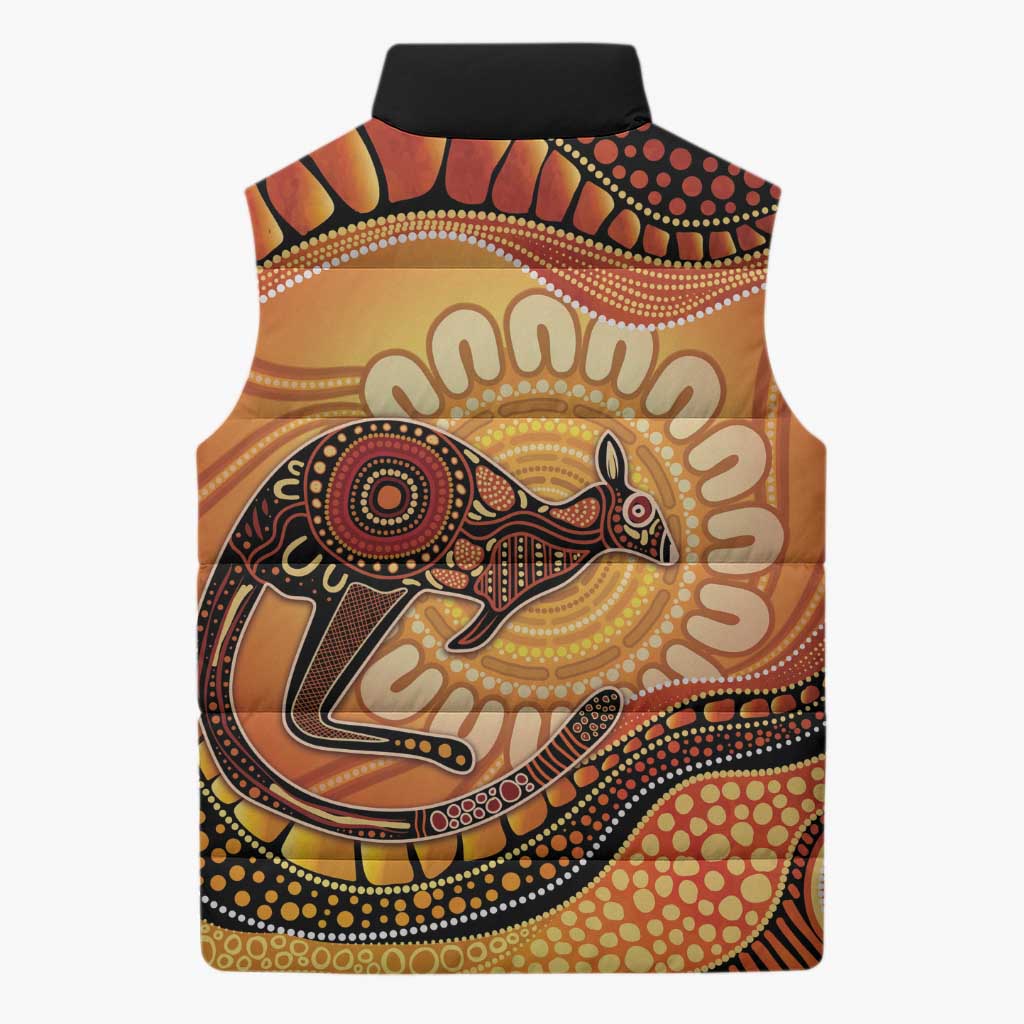 Indigenous Kangaroo Australia Sleeveless Puffer Jacket Australian Aboriginal Art Proud