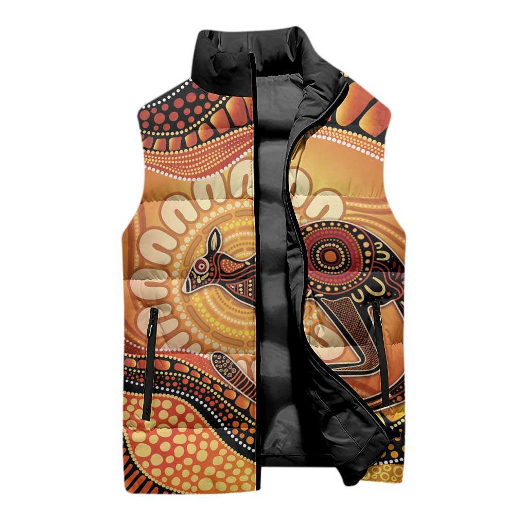 Indigenous Kangaroo Australia Sleeveless Puffer Jacket Australian Aboriginal Art Proud