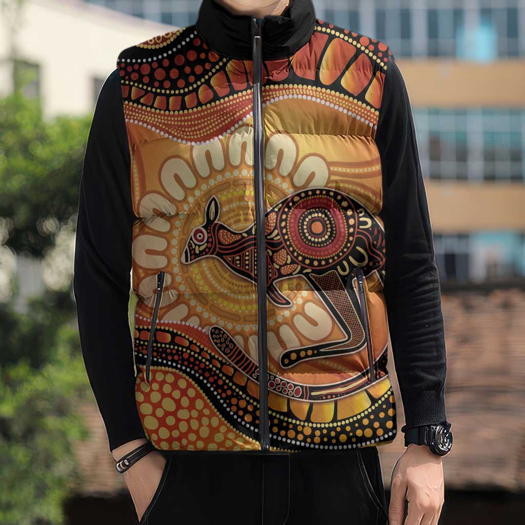 Indigenous Kangaroo Australia Sleeveless Puffer Jacket Australian Aboriginal Art Proud