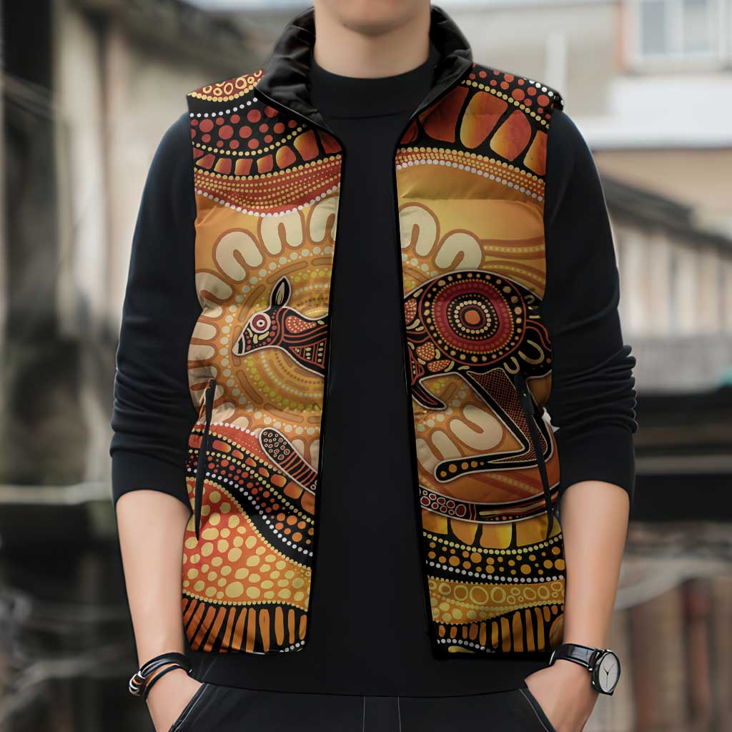 Indigenous Kangaroo Australia Sleeveless Puffer Jacket Australian Aboriginal Art Proud