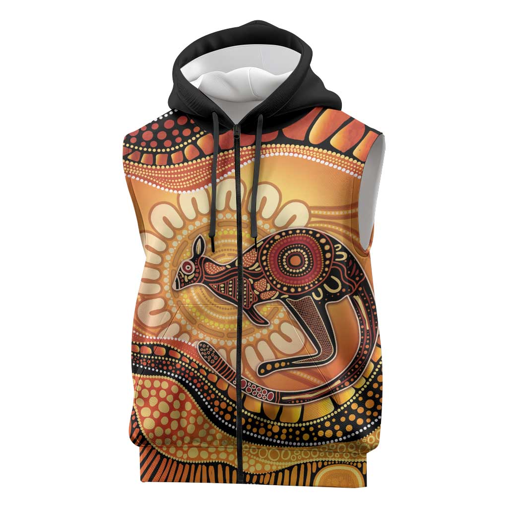 Indigenous Kangaroo Australia Sleeveless Zip Hoodie Australian Aboriginal Art Proud