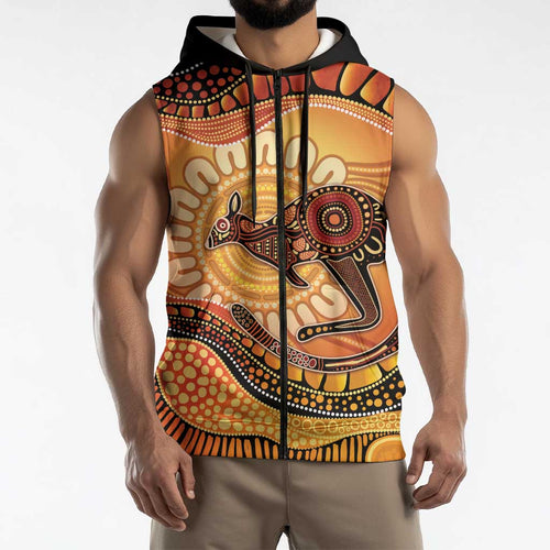 Indigenous Kangaroo Australia Sleeveless Zip Hoodie Australian Aboriginal Art Proud