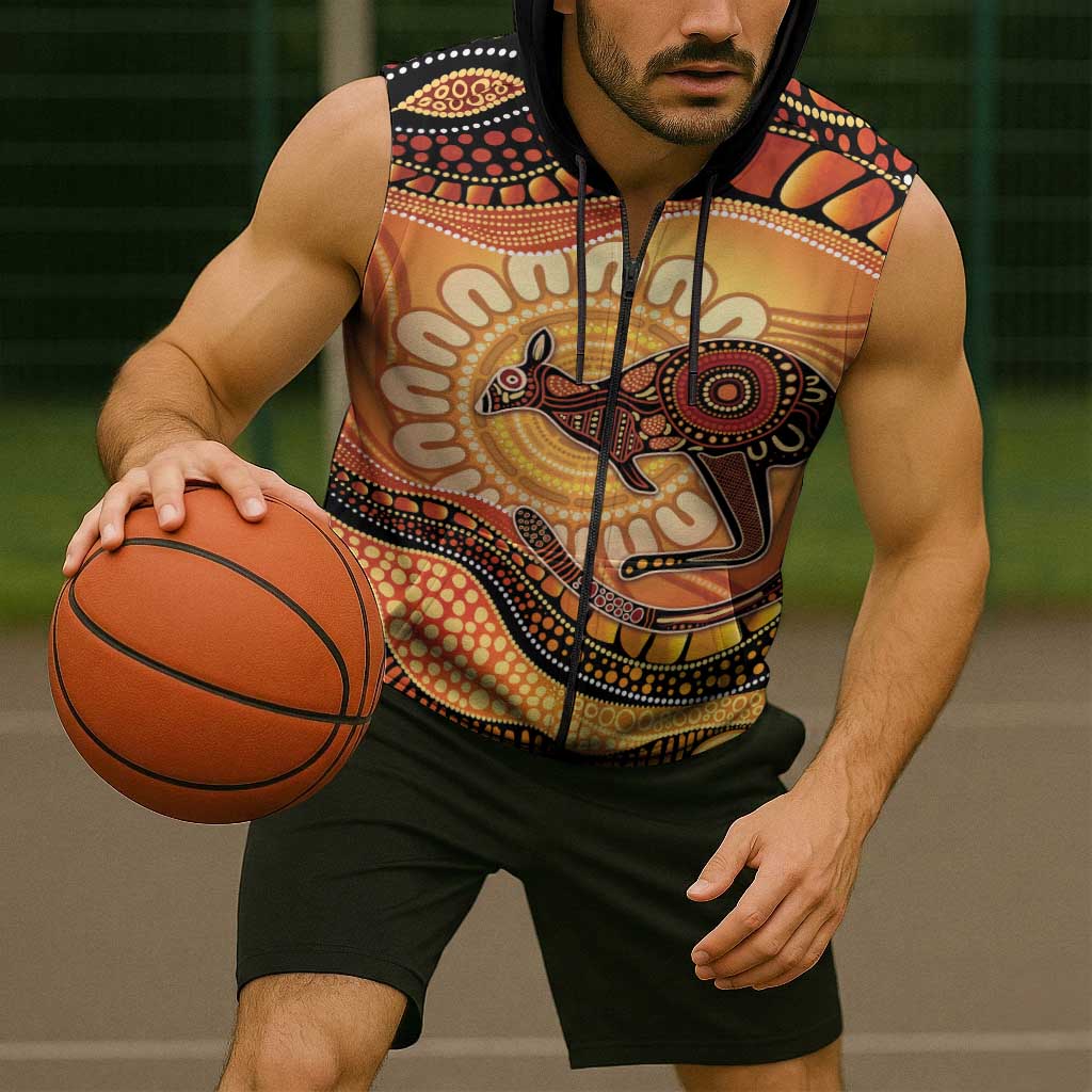 Indigenous Kangaroo Australia Sleeveless Zip Hoodie Australian Aboriginal Art Proud