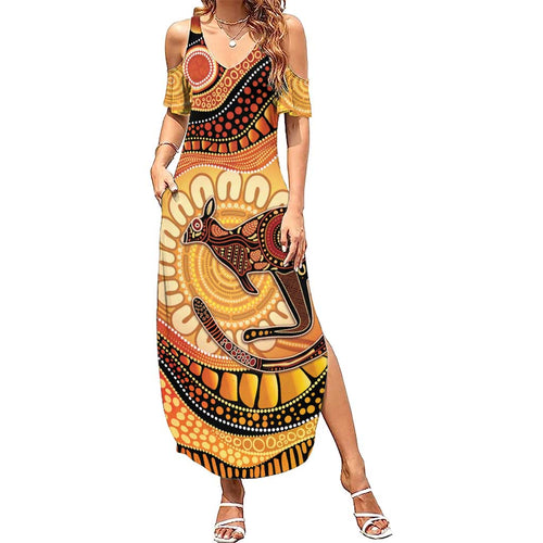 Indigenous Kangaroo Australia Summer Maxi Dress Australian Aboriginal Art Proud
