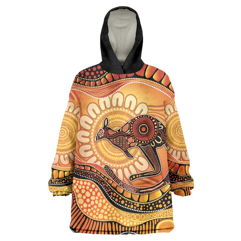 Indigenous Kangaroo Australia Wearable Blanket Hoodie Australian Aboriginal Art Proud