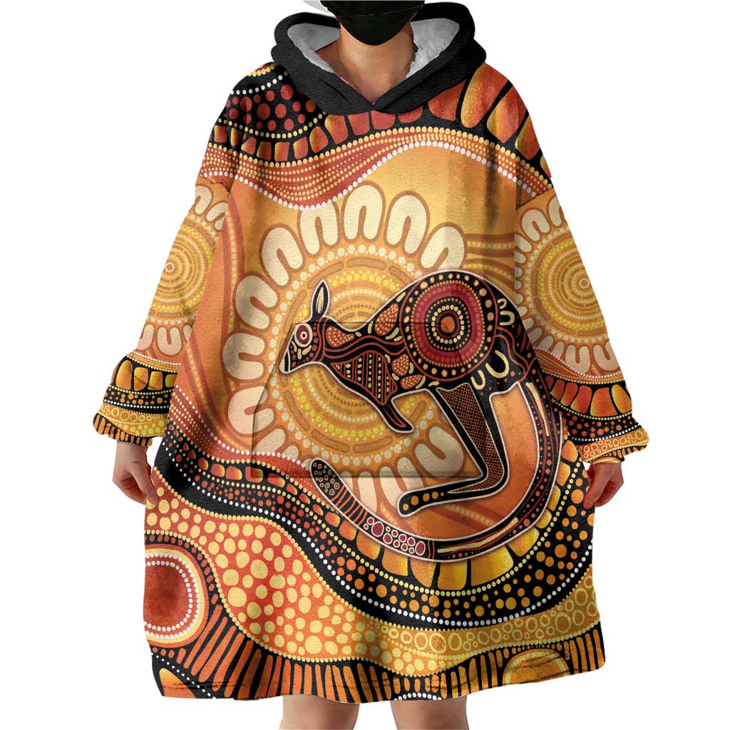Indigenous Kangaroo Australia Wearable Blanket Hoodie Australian Aboriginal Art Proud