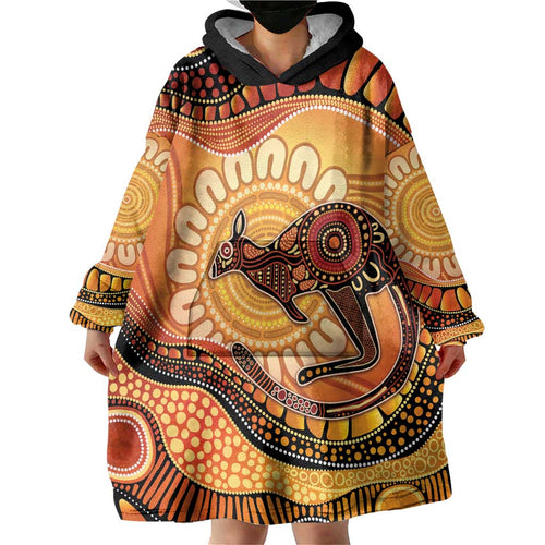 Indigenous Kangaroo Australia Wearable Blanket Hoodie Australian Aboriginal Art Proud