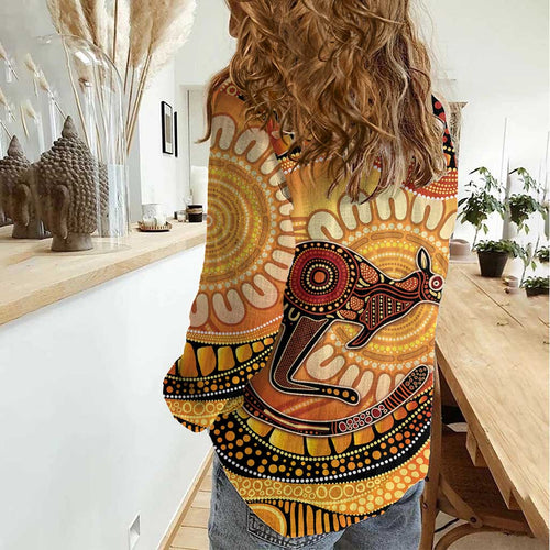 Indigenous Kangaroo Australia Women Casual Shirt Australian Aboriginal Art Proud
