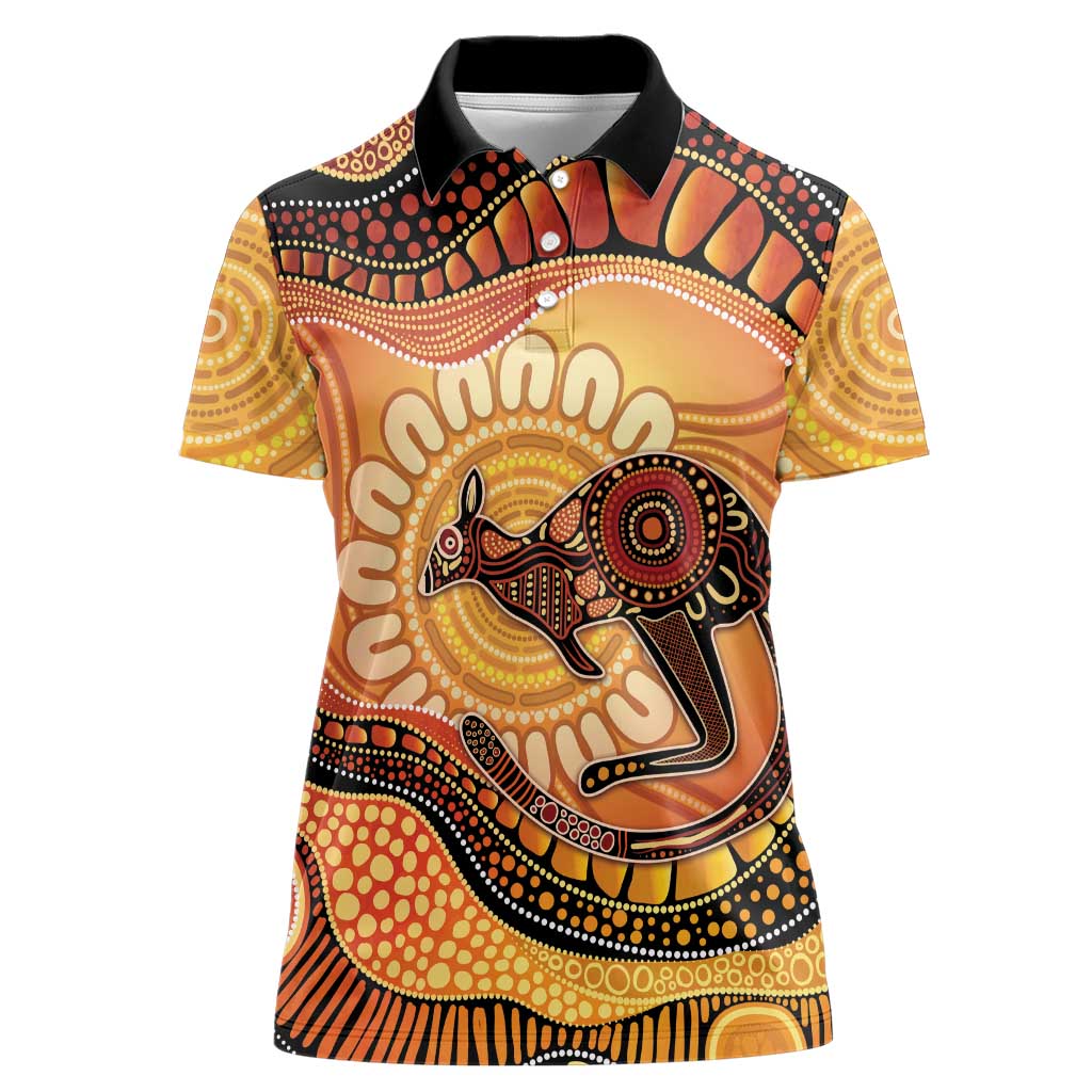 Indigenous Kangaroo Australia Women Polo Shirt Australian Aboriginal Art Proud
