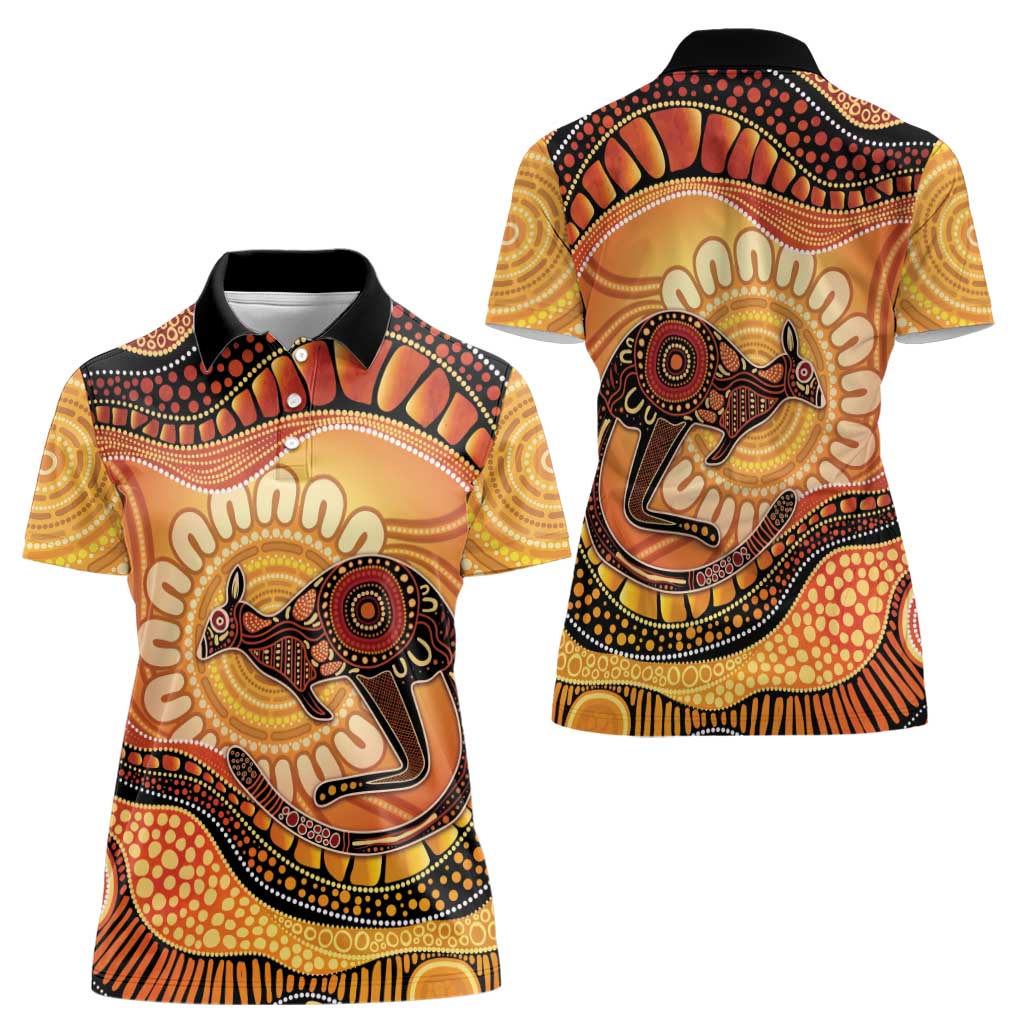 Indigenous Kangaroo Australia Women Polo Shirt Australian Aboriginal Art Proud