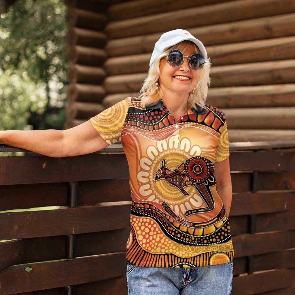 Indigenous Kangaroo Australia Women Polo Shirt Australian Aboriginal Art Proud
