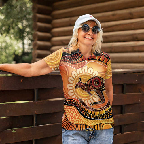 Indigenous Kangaroo Australia Women Polo Shirt Australian Aboriginal Art Proud