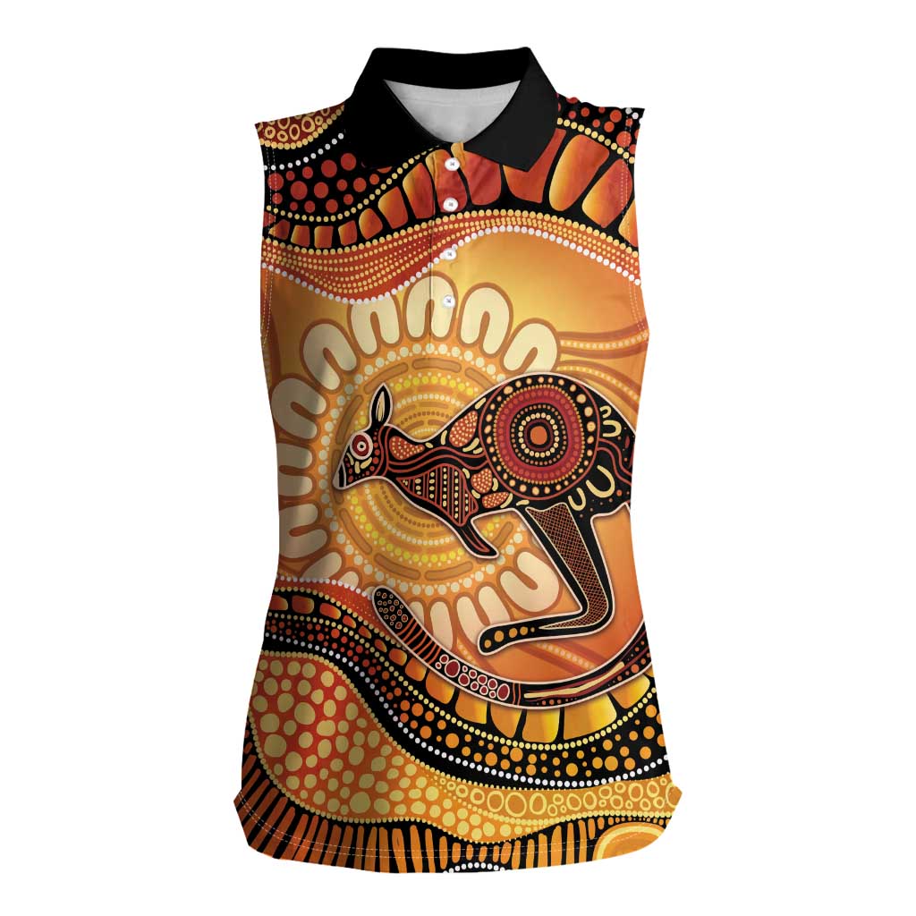 Indigenous Kangaroo Australia Women Sleeveless Polo Shirt Australian Aboriginal Art Proud