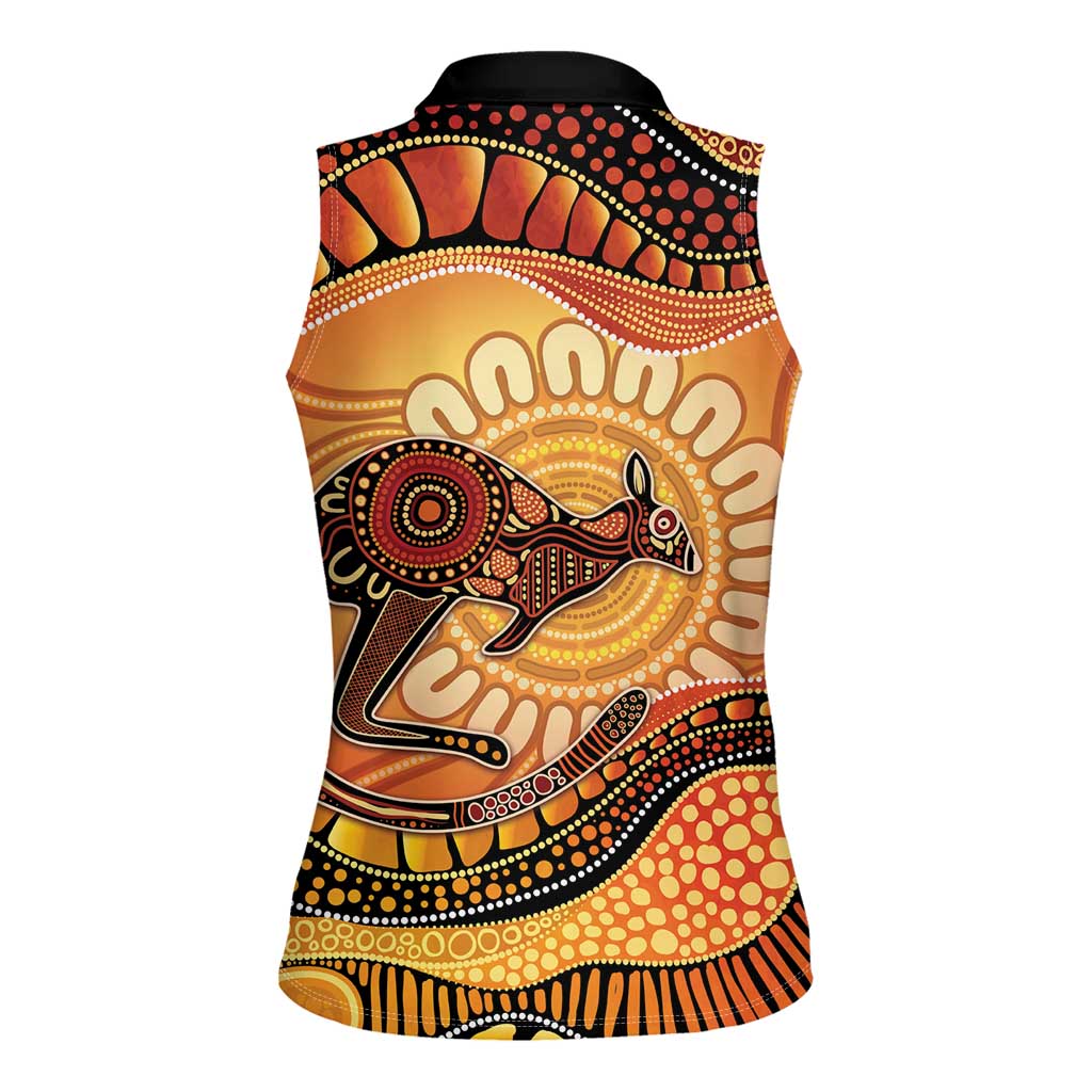 Indigenous Kangaroo Australia Women Sleeveless Polo Shirt Australian Aboriginal Art Proud