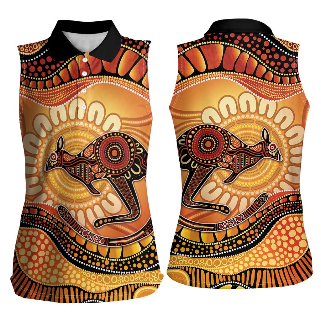 Indigenous Kangaroo Australia Women Sleeveless Polo Shirt Australian Aboriginal Art Proud