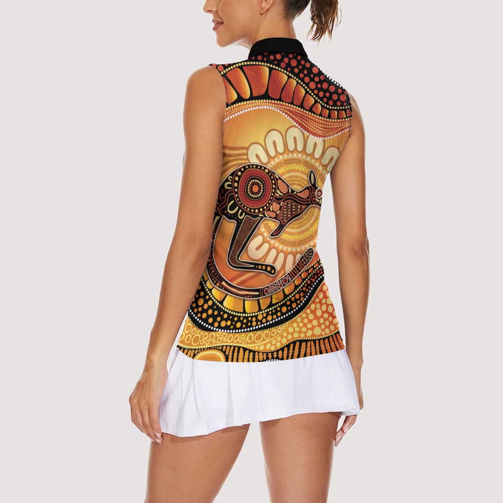 Indigenous Kangaroo Australia Women Sleeveless Polo Shirt Australian Aboriginal Art Proud