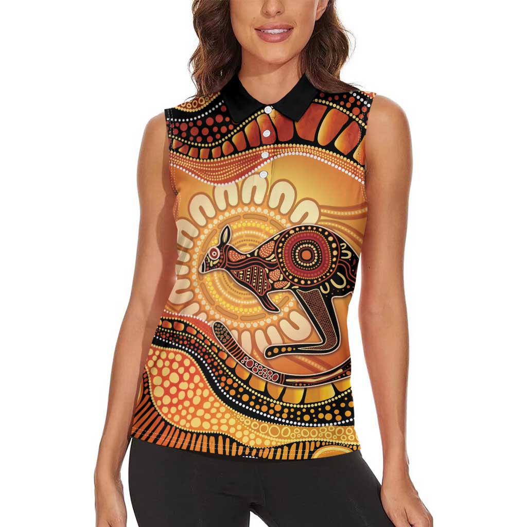 Indigenous Kangaroo Australia Women Sleeveless Polo Shirt Australian Aboriginal Art Proud