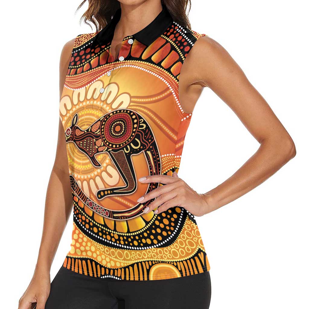 Indigenous Kangaroo Australia Women Sleeveless Polo Shirt Australian Aboriginal Art Proud