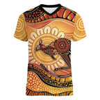 Indigenous Kangaroo Australia Women V-Neck T-Shirt Australian Aboriginal Art Proud