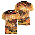 Indigenous Kangaroo Australia Women V-Neck T-Shirt Australian Aboriginal Art Proud
