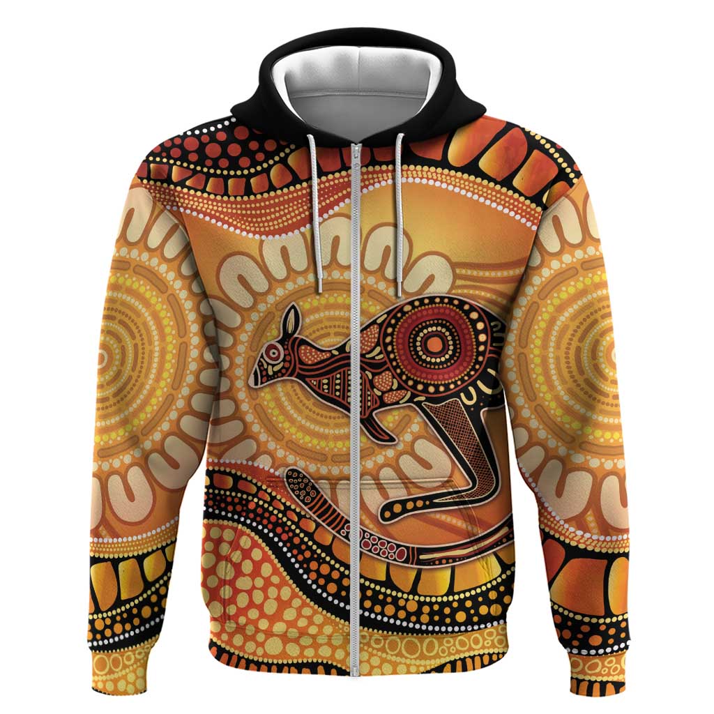 Indigenous Kangaroo Australia Zip Hoodie Australian Aboriginal Art Proud