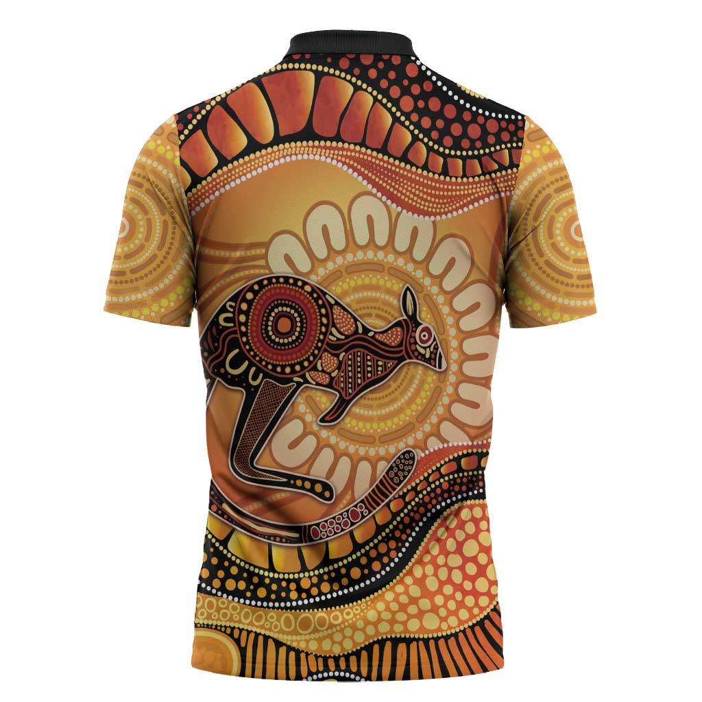Indigenous Kangaroo Australia Zipper Polo Shirt Australian Aboriginal Art Proud