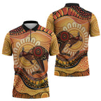 Indigenous Kangaroo Australia Zipper Polo Shirt Australian Aboriginal Art Proud
