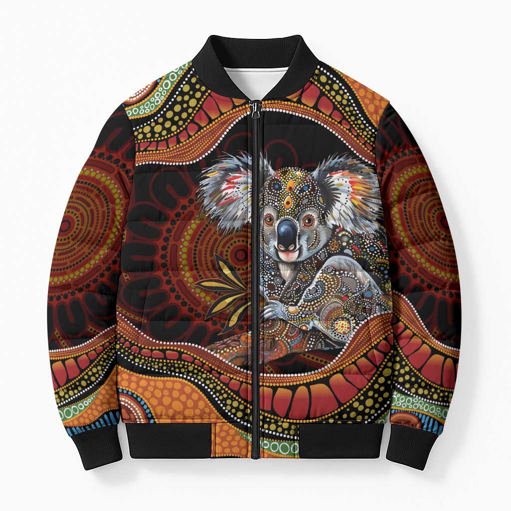 Indigenous Koala Australia Bomber Puffer Jacket Australian Aboriginal Art Proud