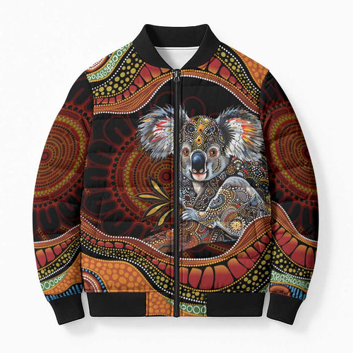 Indigenous Koala Australia Bomber Puffer Jacket Australian Aboriginal Art Proud