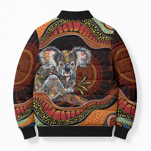 Indigenous Koala Australia Bomber Puffer Jacket Australian Aboriginal Art Proud