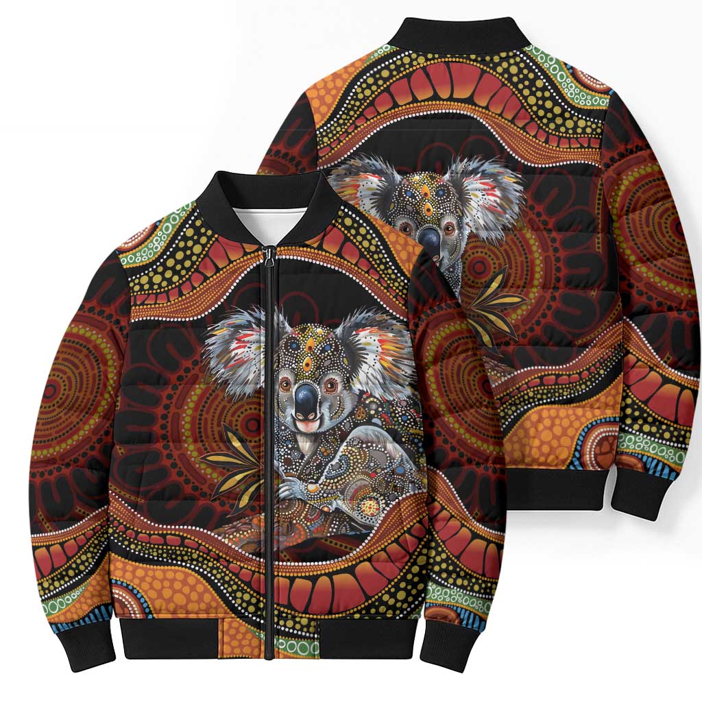 Indigenous Koala Australia Bomber Puffer Jacket Australian Aboriginal Art Proud