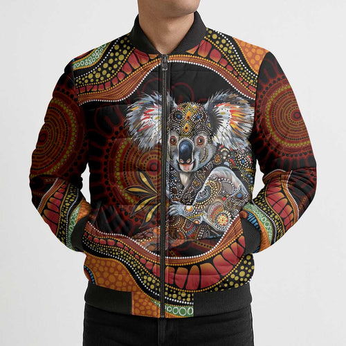 Indigenous Koala Australia Bomber Puffer Jacket Australian Aboriginal Art Proud