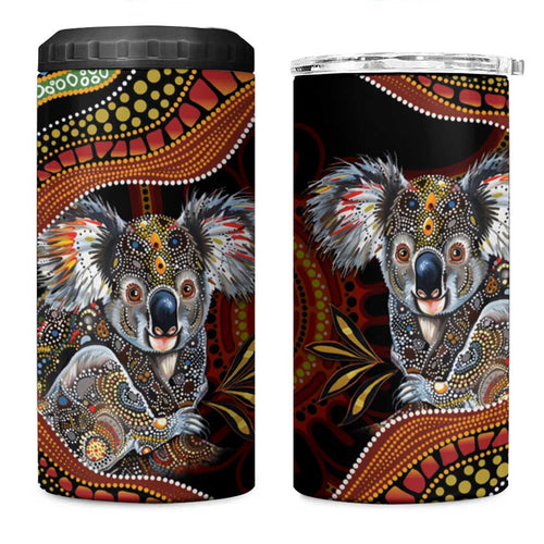 Indigenous Koala Australia 4 in 1 Can Cooler Tumbler Australian Aboriginal Art Proud