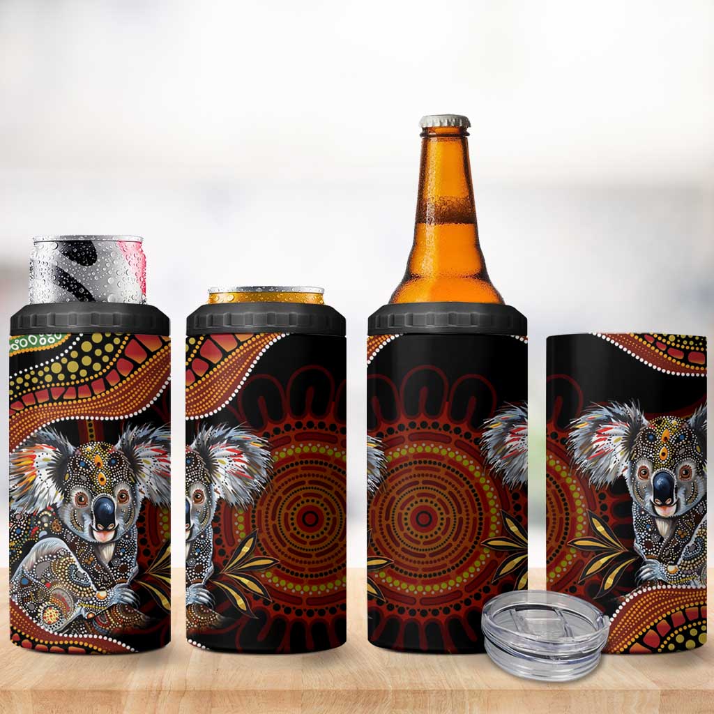 Indigenous Koala Australia 4 in 1 Can Cooler Tumbler Australian Aboriginal Art Proud