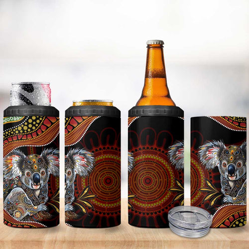 Indigenous Koala Australia 4 in 1 Can Cooler Tumbler Australian Aboriginal Art Proud