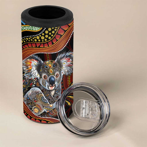 Indigenous Koala Australia 4 in 1 Can Cooler Tumbler Australian Aboriginal Art Proud