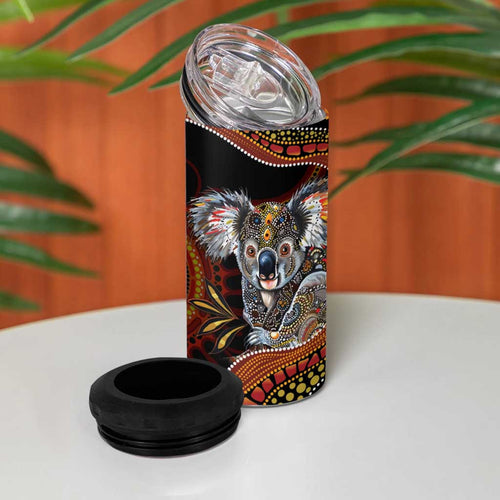 Indigenous Koala Australia 4 in 1 Can Cooler Tumbler Australian Aboriginal Art Proud