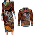 Indigenous Koala Australia Couples Matching Long Sleeve Bodycon Dress and Long Sleeve Button Shirt Australian Aboriginal Art Proud