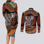 Indigenous Koala Australia Couples Matching Long Sleeve Bodycon Dress and Long Sleeve Button Shirt Australian Aboriginal Art Proud