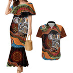 Indigenous Koala Australia Couples Matching Mermaid Dress and Hawaiian Shirt Australian Aboriginal Art Proud