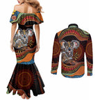 Indigenous Koala Australia Couples Matching Mermaid Dress and Long Sleeve Button Shirt Australian Aboriginal Art Proud