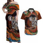 Indigenous Koala Australia Couples Matching Off Shoulder Maxi Dress and Hawaiian Shirt Australian Aboriginal Art Proud