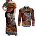 Indigenous Koala Australia Couples Matching Off Shoulder Maxi Dress and Long Sleeve Button Shirt Australian Aboriginal Art Proud